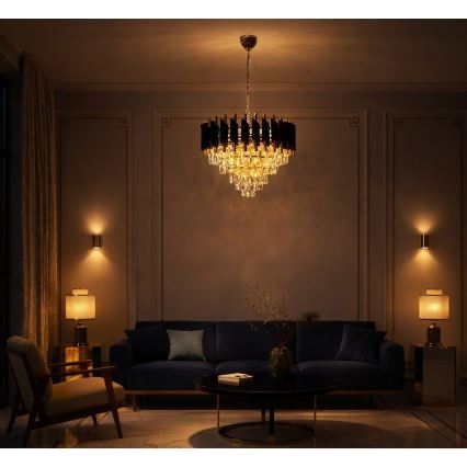 CRISTAL chain-hung chandelier, 7xE14/10W/230V, Ø 48 cm, black/gold