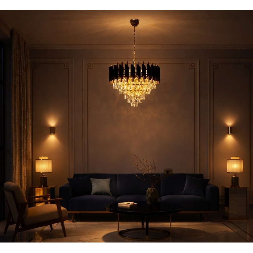 CRISTAL chain-hung chandelier, 7xE14/10W/230V, Ø 48 cm, black/gold