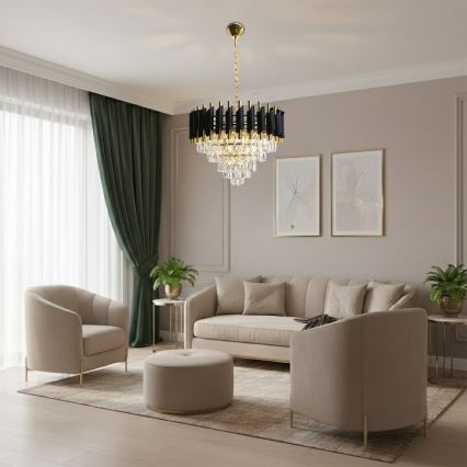 CRISTAL chain-hung chandelier, 7xE14/10W/230V, Ø 48 cm, black/gold