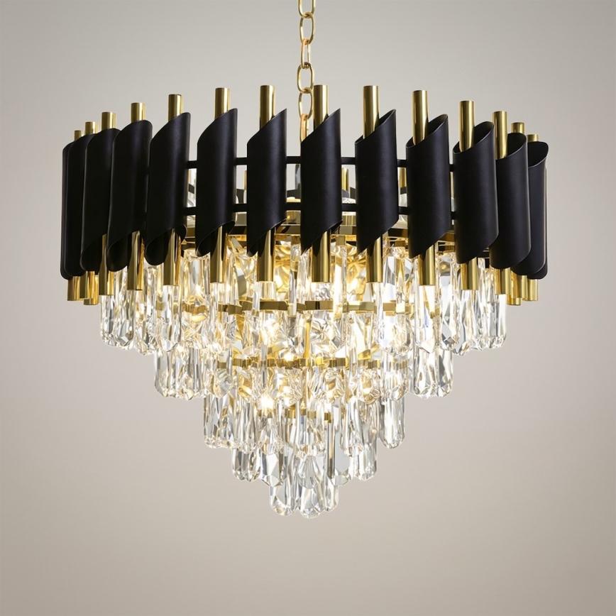 CRISTAL chain-hung chandelier, 7xE14/10W/230V, Ø 48 cm, black/gold