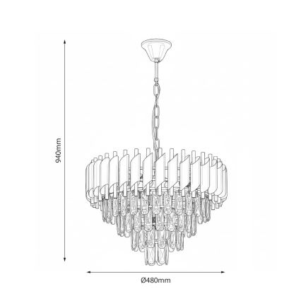 CRISTAL chain-hung chandelier, 7xE14/10W/230V, Ø 48 cm, black/gold