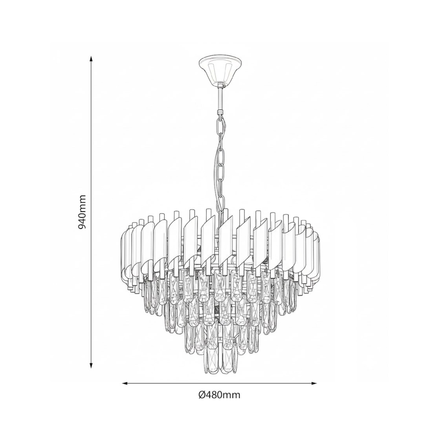 CRISTAL chain-hung chandelier, 7xE14/10W/230V, Ø 48 cm, black/gold