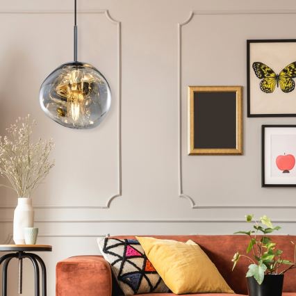 CRUMPLED Cable Pendant Lamp 1xE27/24W/230V, Ø18 cm, Smoked