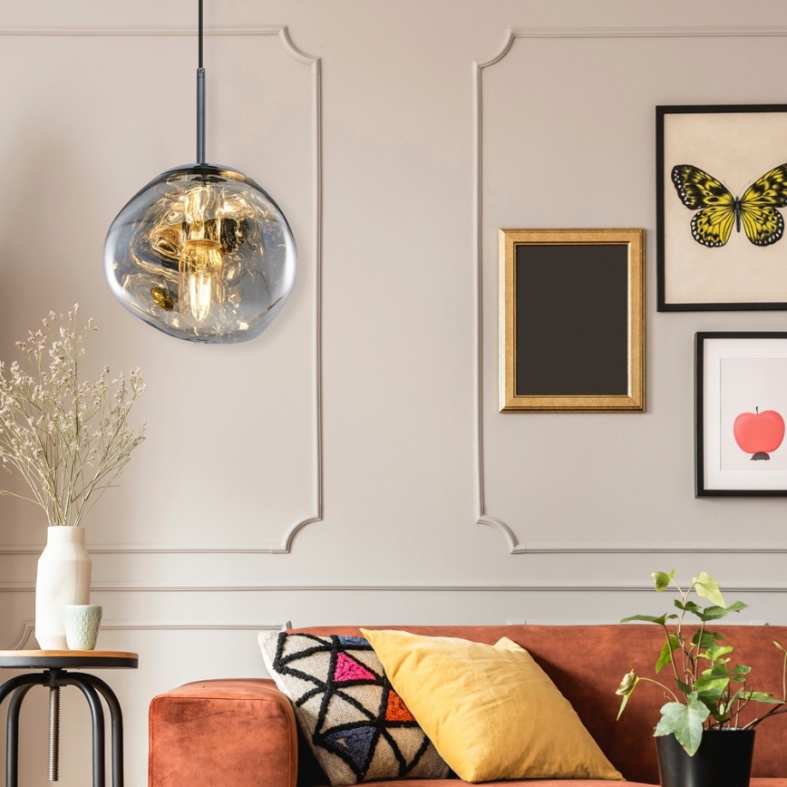 CRUMPLED Cable Pendant Lamp 1xE27/24W/230V, Ø18 cm, Smoked