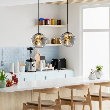 CRUMPLED Cable Pendant Lamp 1xE27/24W/230V, Ø18 cm, Smoked