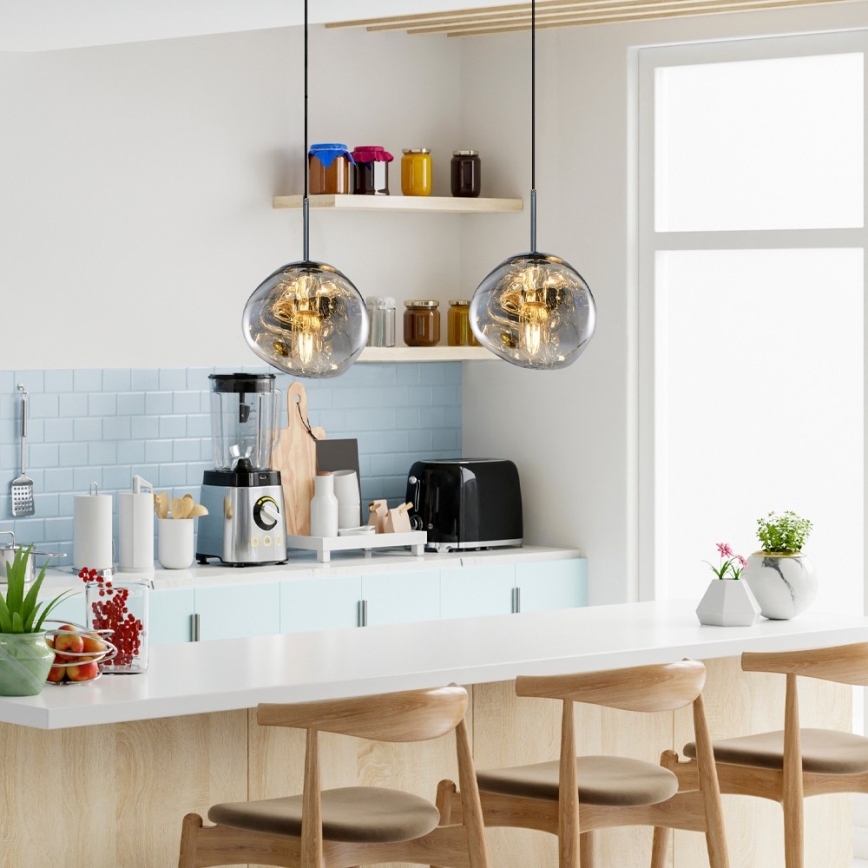 CRUMPLED Cable Pendant Lamp 1xE27/24W/230V, Ø18 cm, Smoked