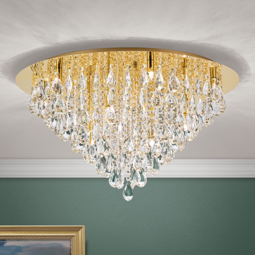 Crystal ceiling light CELESTE 12xG9/40W/230V d. 75 cm gold