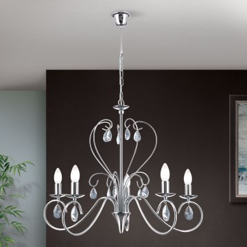 Crystal chandelier on a chain ALESSIA 5xE14/40W/230V shiny chrome
