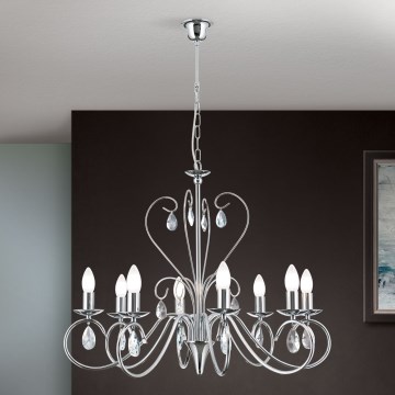 Crystal chandelier on a chain ALESSIA 8xE14/40W/230V shiny chrome