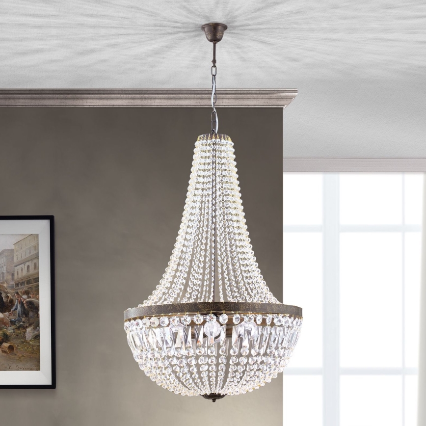 Crystal chandelier on a chain ARILA 6xE27/60W/230V d. 60 cm brown/patina