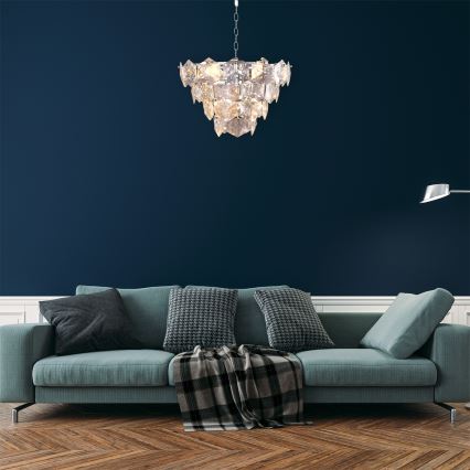 Crystal Chandelier on a Chain DIANA 6×E14/40W/230V Matte Chrome