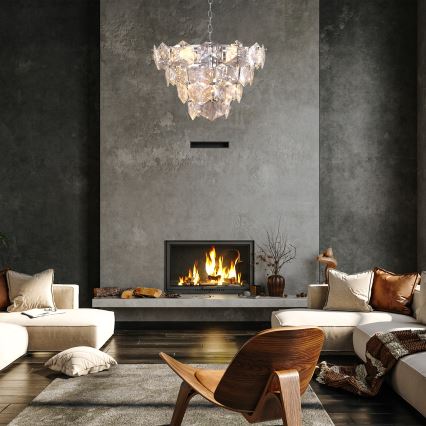 Crystal Chandelier on a Chain DIANA 6×E14/40W/230V Matte Chrome