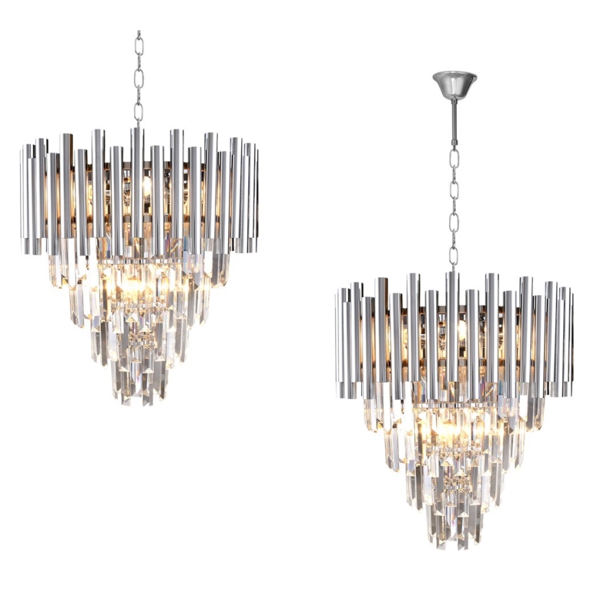 Crystal chandelier on a chain MADISON 9xE14/40W/230V shiny chrome