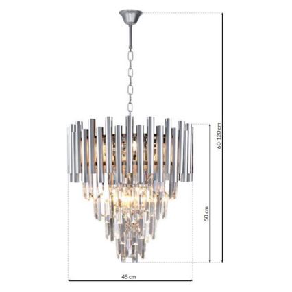 Crystal chandelier on a chain MADISON 9xE14/40W/230V shiny chrome