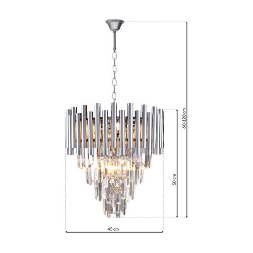 Crystal chandelier on a chain MADISON 9xE14/40W/230V shiny chrome
