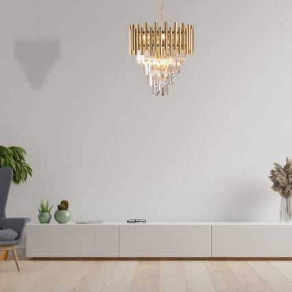 Crystal chandelier on a chain MADISON 9xE14/40W/230V gold