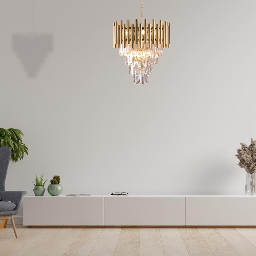 Crystal chandelier on a chain MADISON 9xE14/40W/230V gold