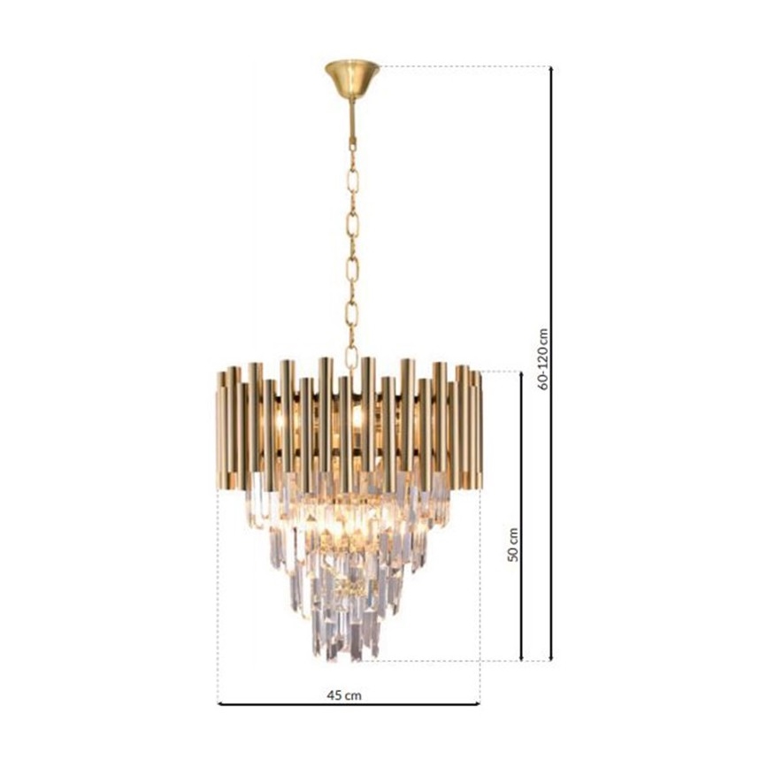 Crystal chandelier on a chain MADISON 9xE14/40W/230V gold
