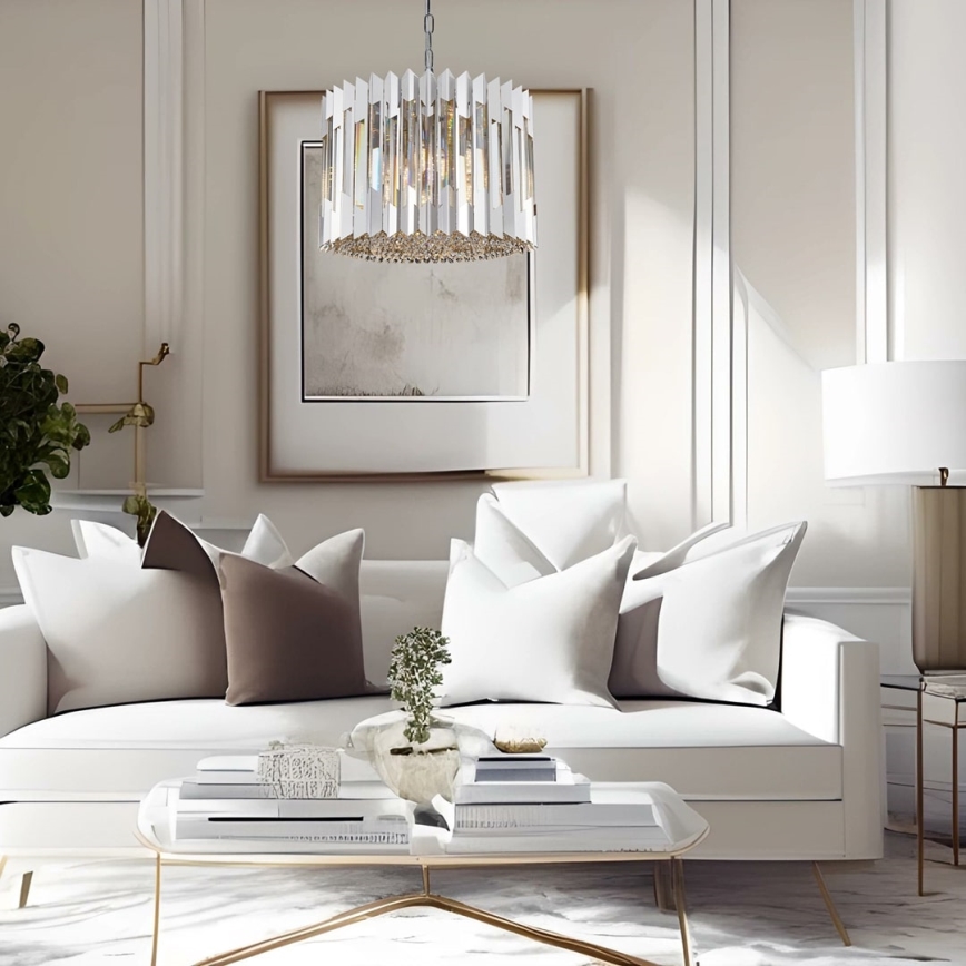 Crystal chandelier on a chain RITZ 7xE14/40W/230V shiny chrome