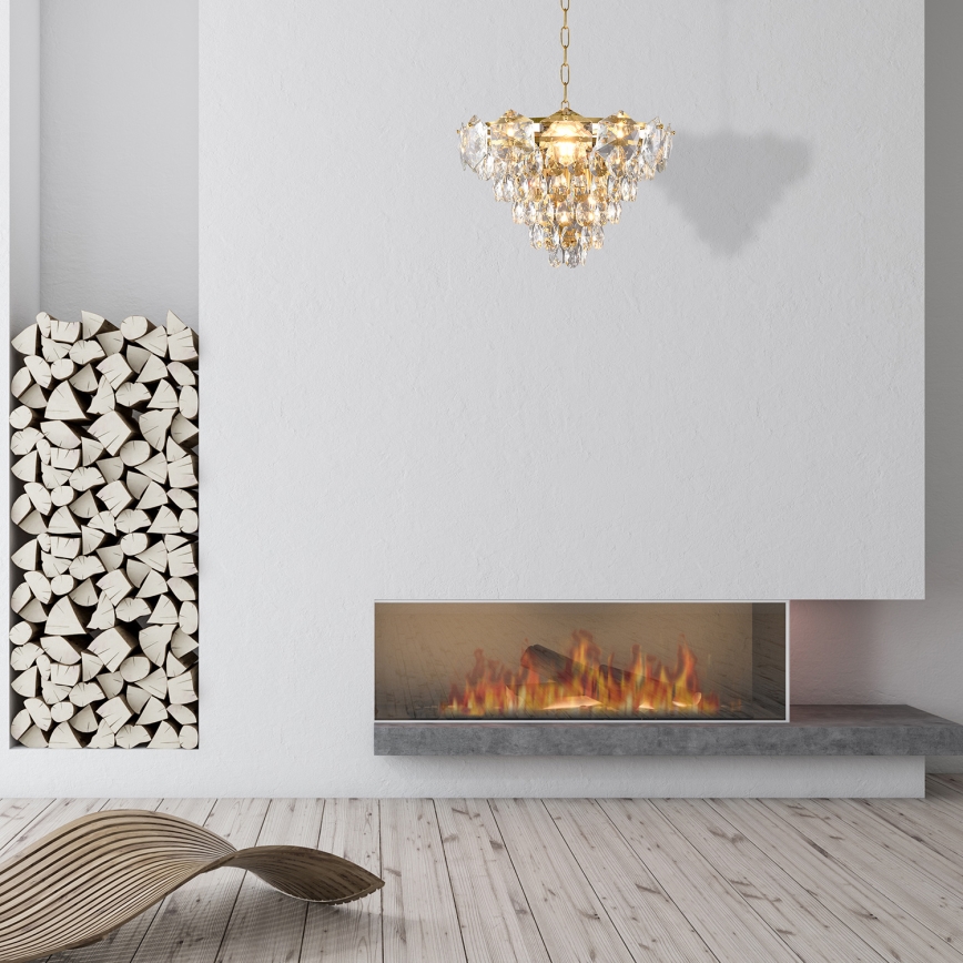 Crystal Chandelier on a Chain SELENA 6×E14/40W/230V Golden