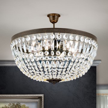 Crystal chandelier on a pole ARILA 6xE27/60W/230V d. 60 cm brown/patina