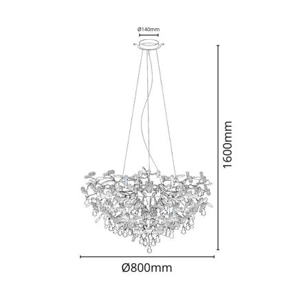 Crystal chandelier on a string 13xG9/40W/230V shiny chrome