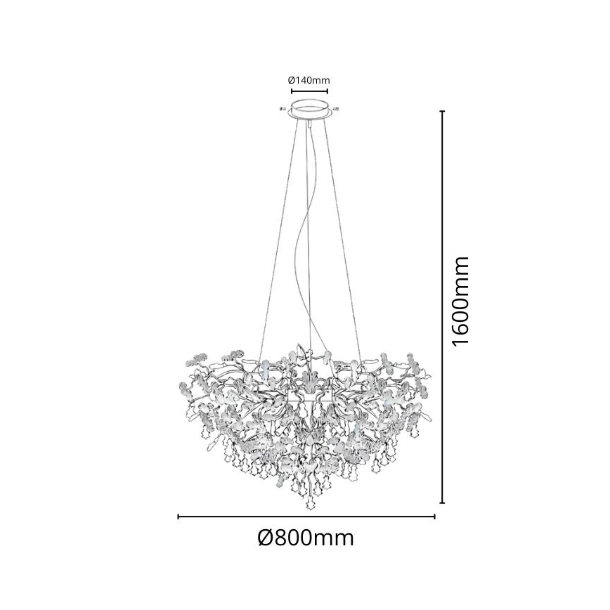 Crystal chandelier on a string 13xG9/40W/230V shiny chrome