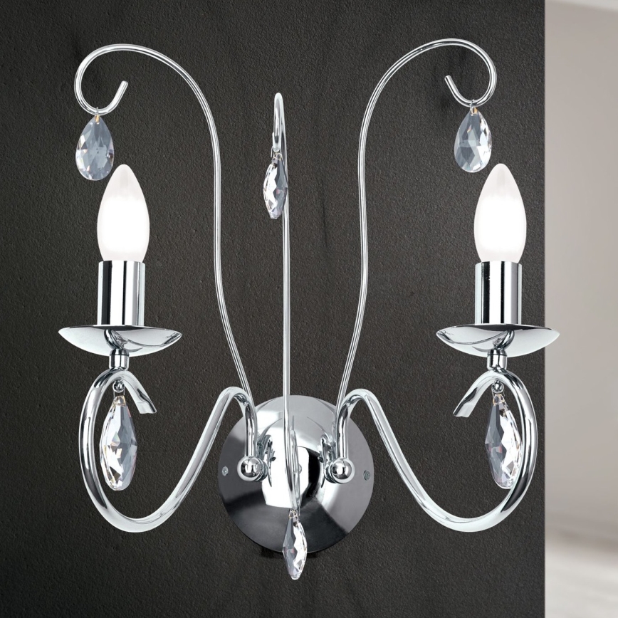 Crystal wall light ALESSIA 2xE14/40W/230V shiny chrome
