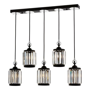 CRYSTALLINE Cable-Hung Chandelier, 5xE27/40W/230V, Black
