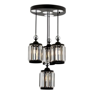 CRYSTALLINE cable-suspended chandelier 4xE27/40W/230V black