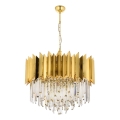 CRYSTALLINE chain-hung chandelier 8xE27/40W/230V, gold finish