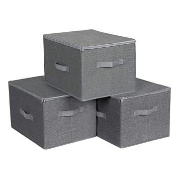 CURAN 3-piece gray zippered storage box set