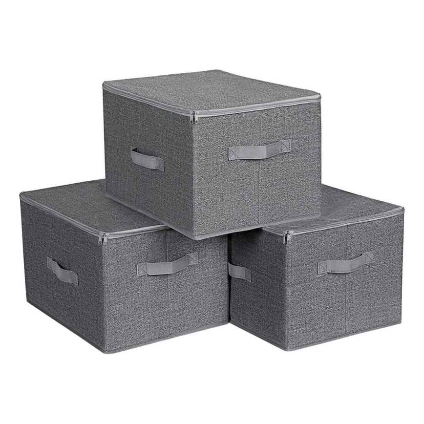 CURAN 3-piece gray zippered storage box set