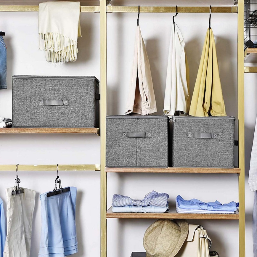 CURAN 3-piece gray zippered storage box set