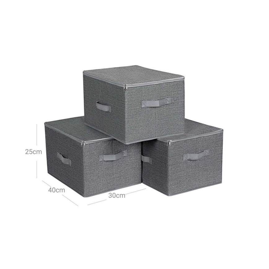 CURAN 3-piece gray zippered storage box set