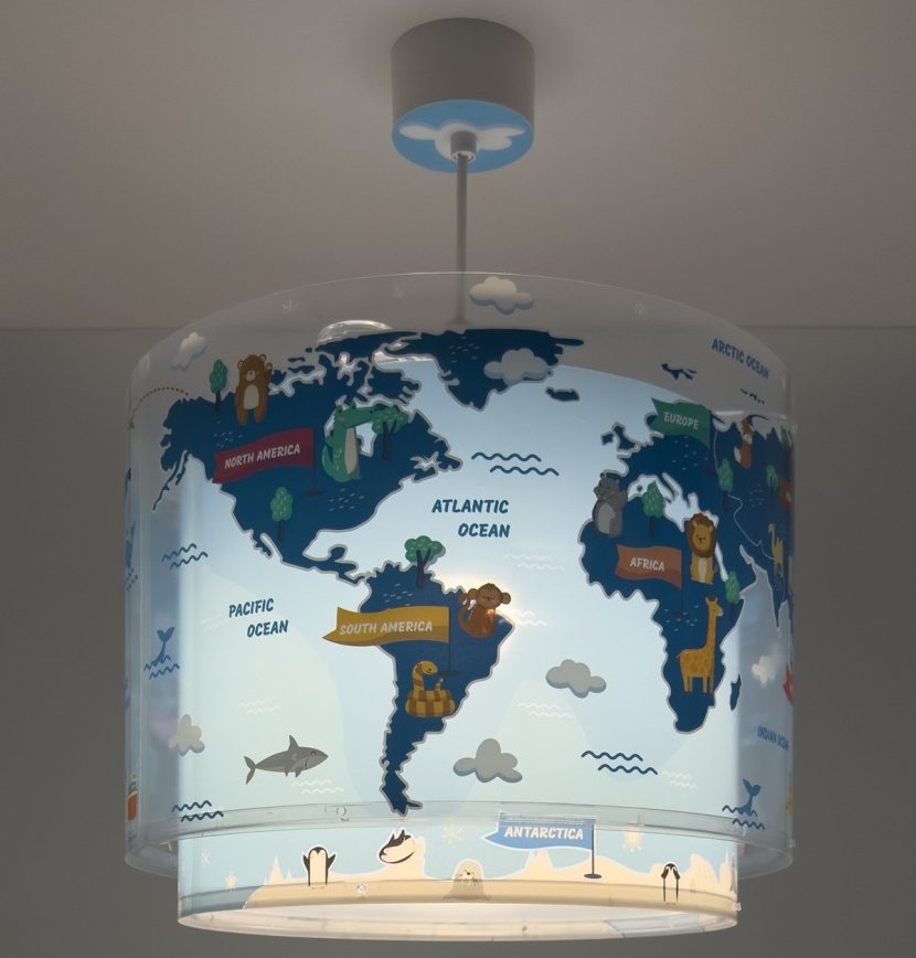 Dalber 40672 - Children's pendant light WORLD 1xE27/15W/230V Blue