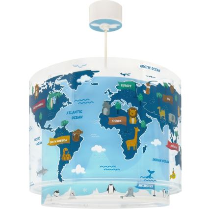 Dalber 40672 - Children's pendant light WORLD 1xE27/15W/230V Blue