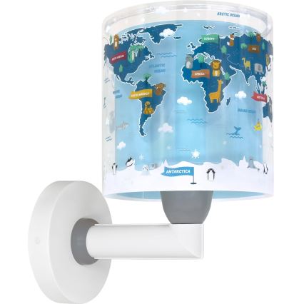 Dalber 40679 - Kids' wall lamp WORLD 1xE27/15W/230V blue