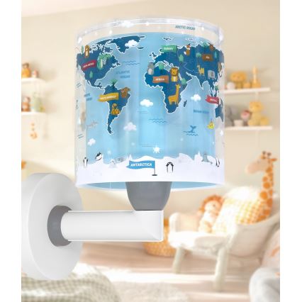Dalber 40679 - Kids' wall lamp WORLD 1xE27/15W/230V blue