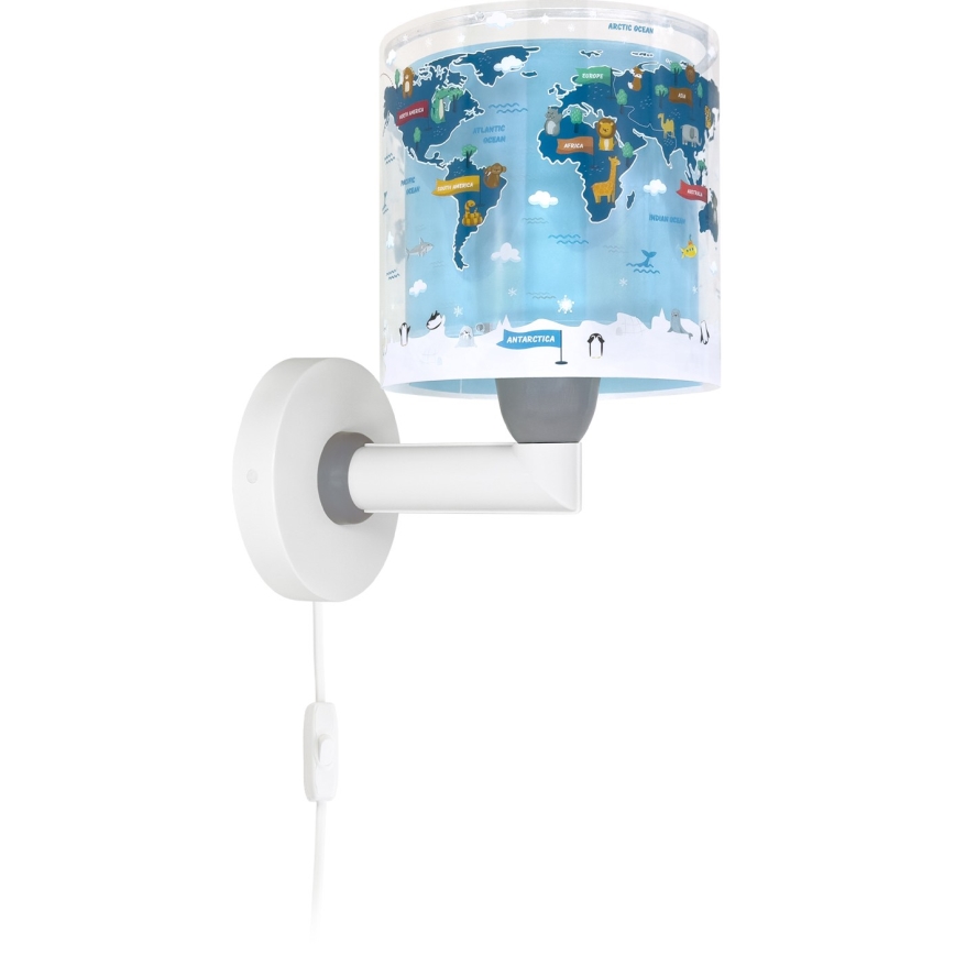 Dalber 40679 - Kids' wall lamp WORLD 1xE27/15W/230V blue
