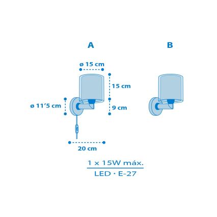 Dalber 40679 - Kids' wall lamp WORLD 1xE27/15W/230V blue