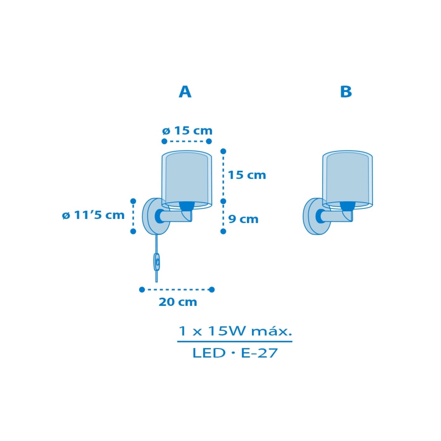 Dalber 40679 - Kids' wall lamp WORLD 1xE27/15W/230V blue