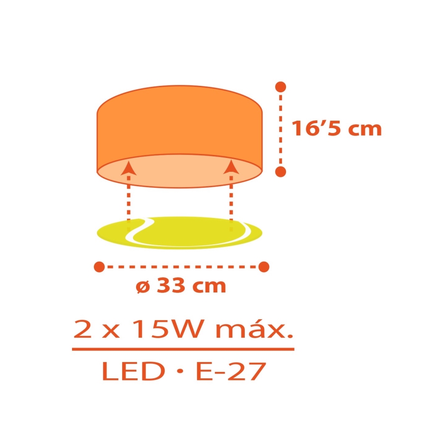 Dalber 41756 - Children's ceiling light TENNIS 2xE27/15W/230V
