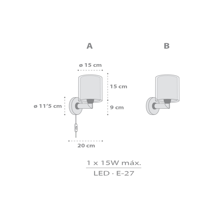 Dalber 41769E - KAWAII FRIENDS Kids' Wall Lamp 1xE27/15W/230V Grey