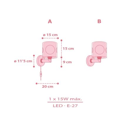 Dalber 60919 - Kids' Wall Light PRINCESS DANCE 1xE27/15W/230V Pink