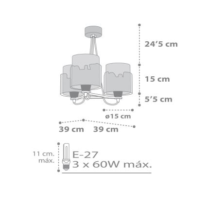 Dalber 61687 - Children's chandelier BABY TRAVEL 3xE27/60W/230V