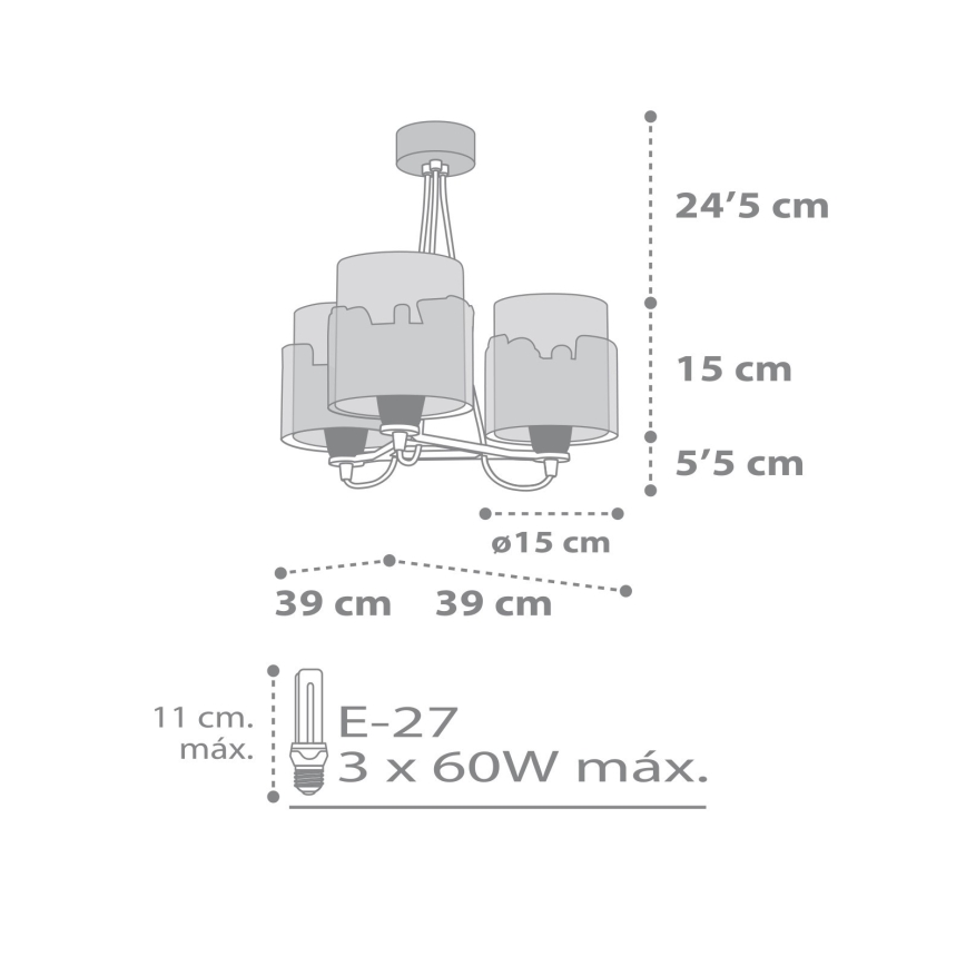 Dalber 61687 - Children's chandelier BABY TRAVEL 3xE27/60W/230V