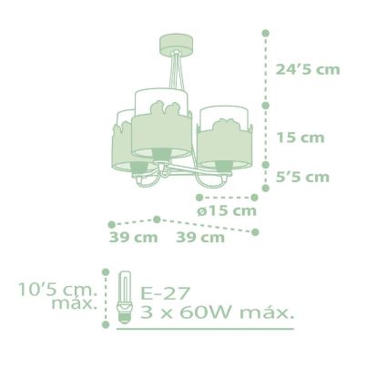 Dalber 61717H - Children's chandelier SWEET LOVE 3xE27/60W/230V green