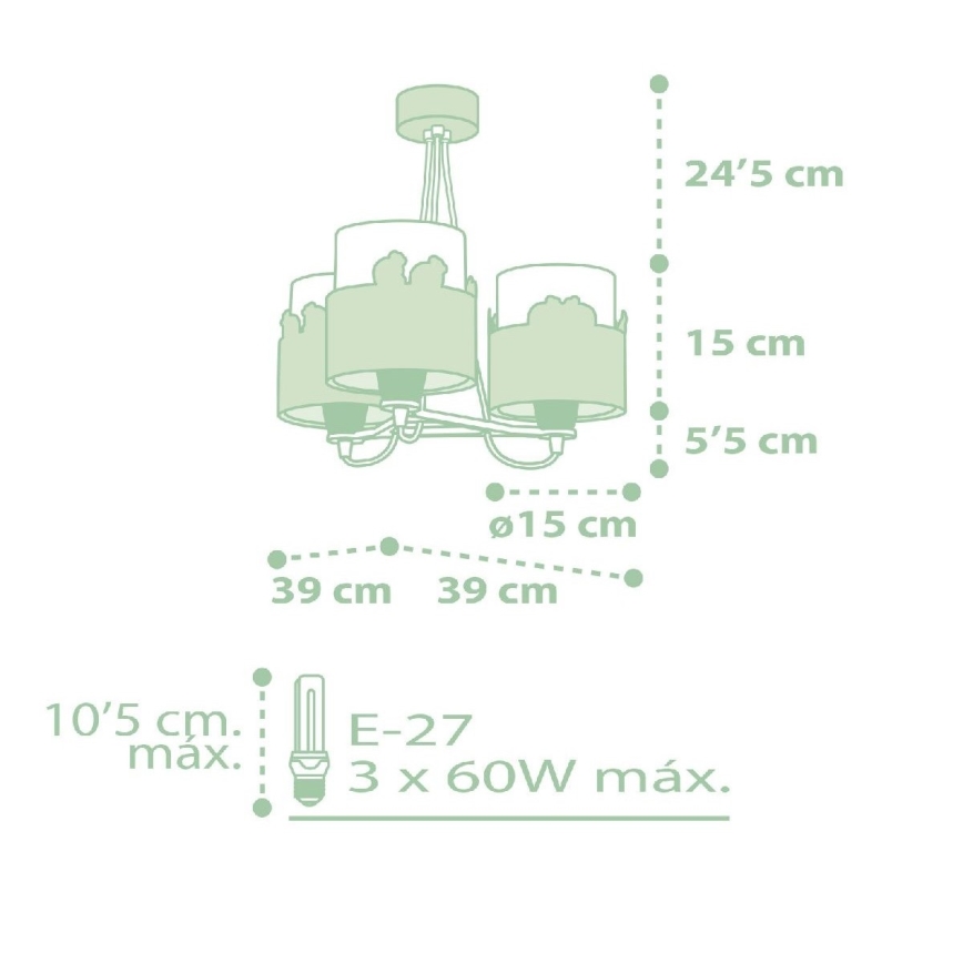Dalber 61717H - Children's chandelier SWEET LOVE 3xE27/60W/230V green
