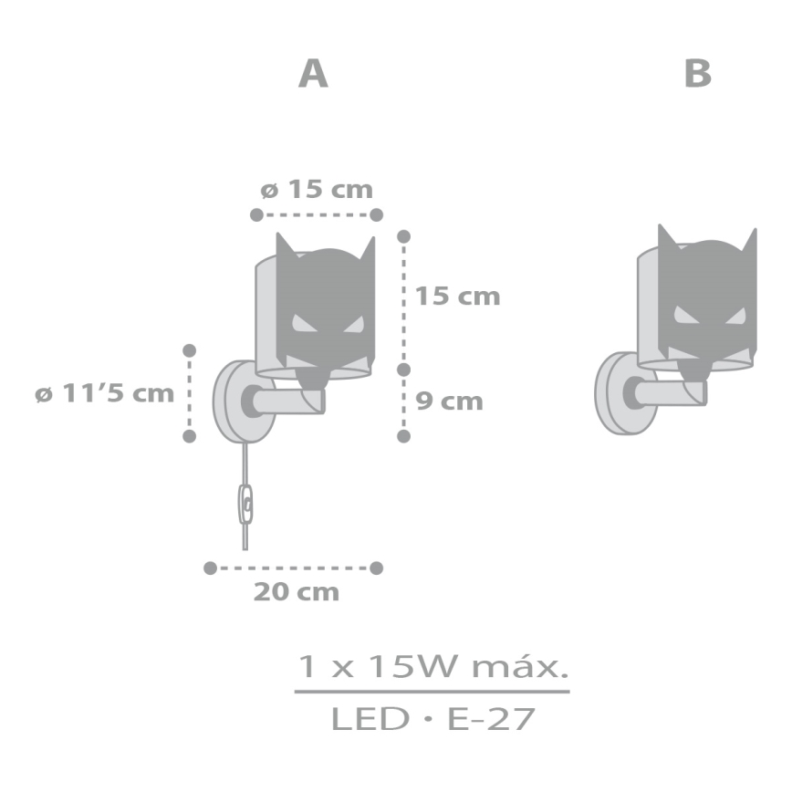 Dalber 61809 - Children's wall light DARK HERO 1xE27/15W/230V